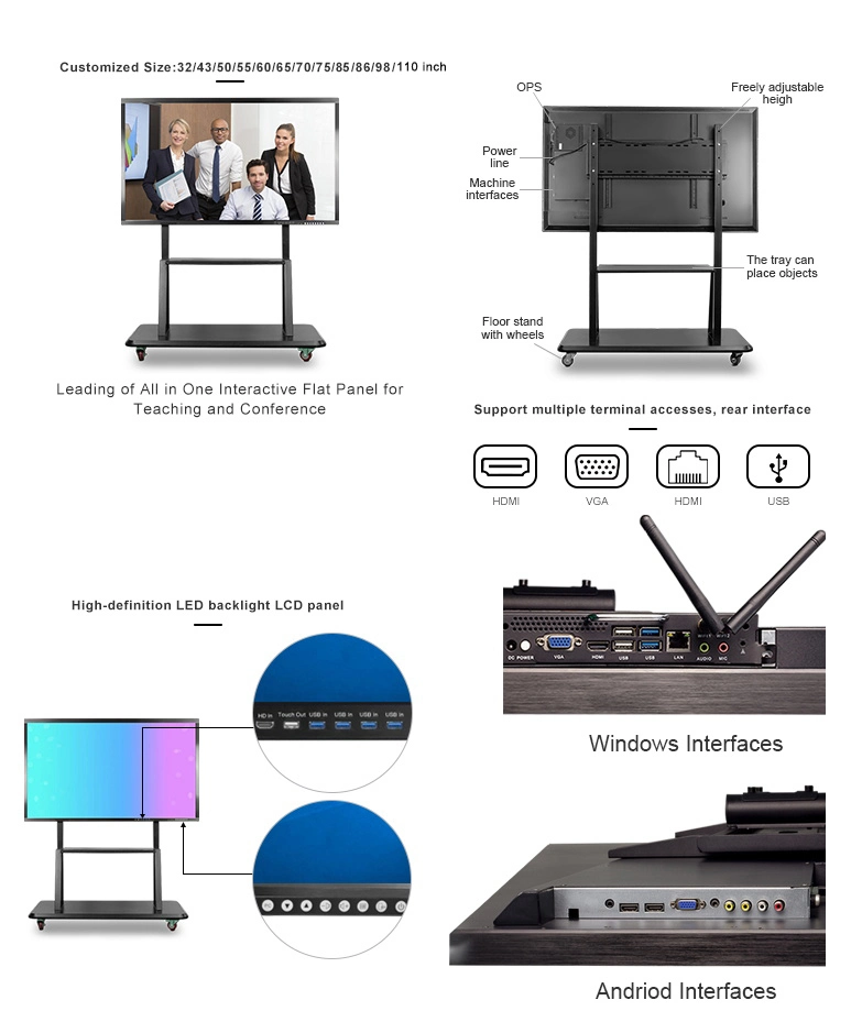 65 Inch LCD LED Educational Touch Screen White Board for School Kids