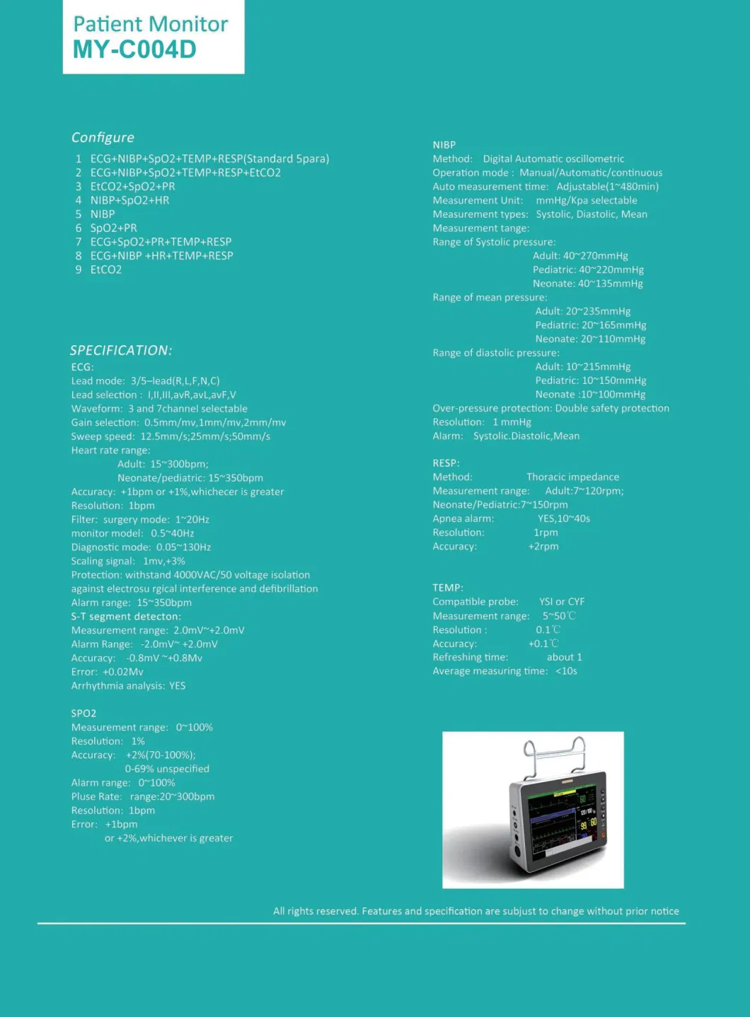 My-C004D 8.4 Inch Ambulance Patient Monitor Multi-Parameter Patient Monitor Patient Monitor Price