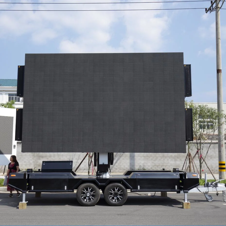 Large Screen 16sqm Outdoor Waterproof Performance Advertising Mobile Lifting Rotating Trailer LED Display Screen