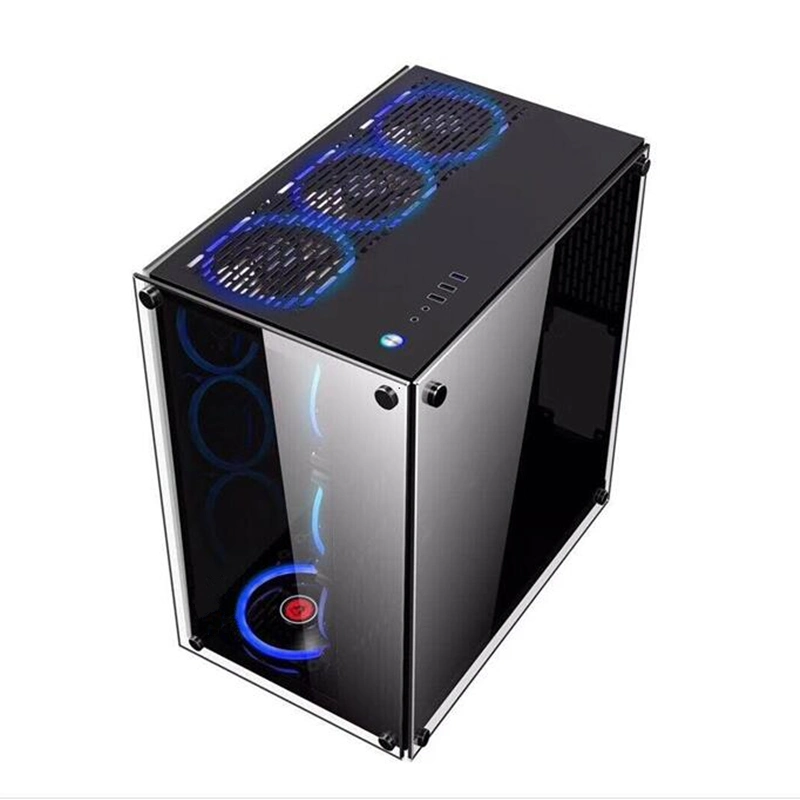 Transparent ATX MID-Tower Desktop Computer PC Gaming Case Tanslucent Tempered Glass Panels with 9 PCS 120mm LED RGB Fans Pre-Installed with Cooling Fans