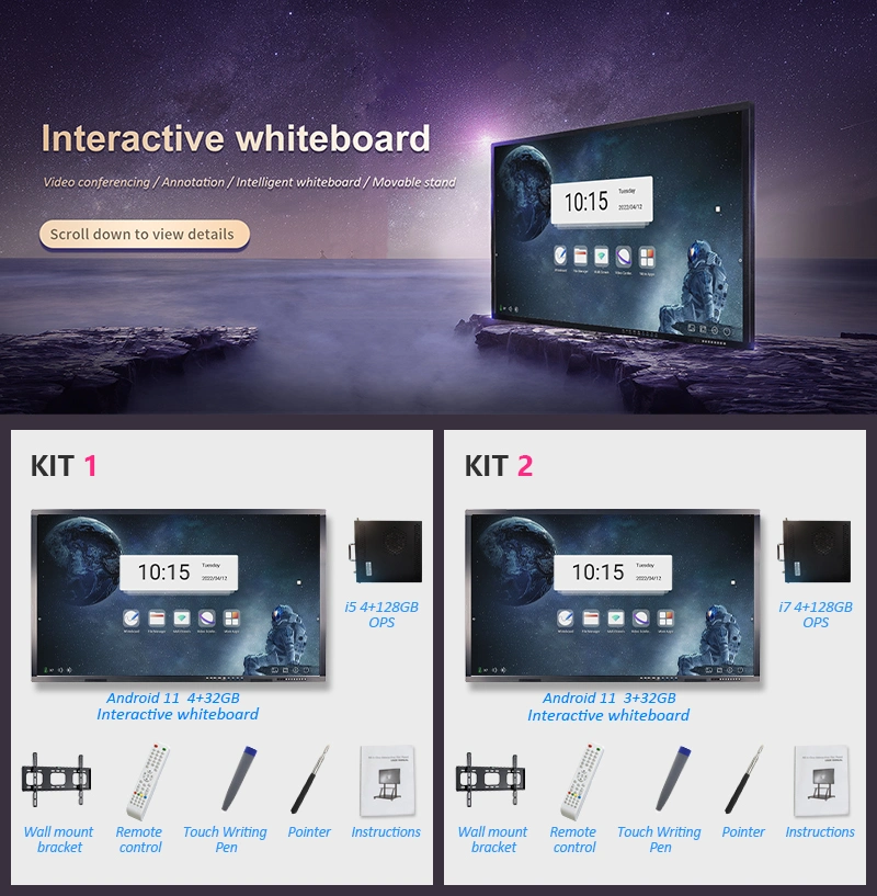 65 Inch 4K LED Monitor Touch Screen Interactive Board Projection Writing Board