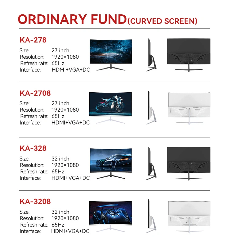 Kuai OEM ODM 75Hz 144Hz 165Hz 240Hz Monitors Frameless LCD Moniteur PC Computer LED Curved Flat Screen 27 Inch Gaming Monitor