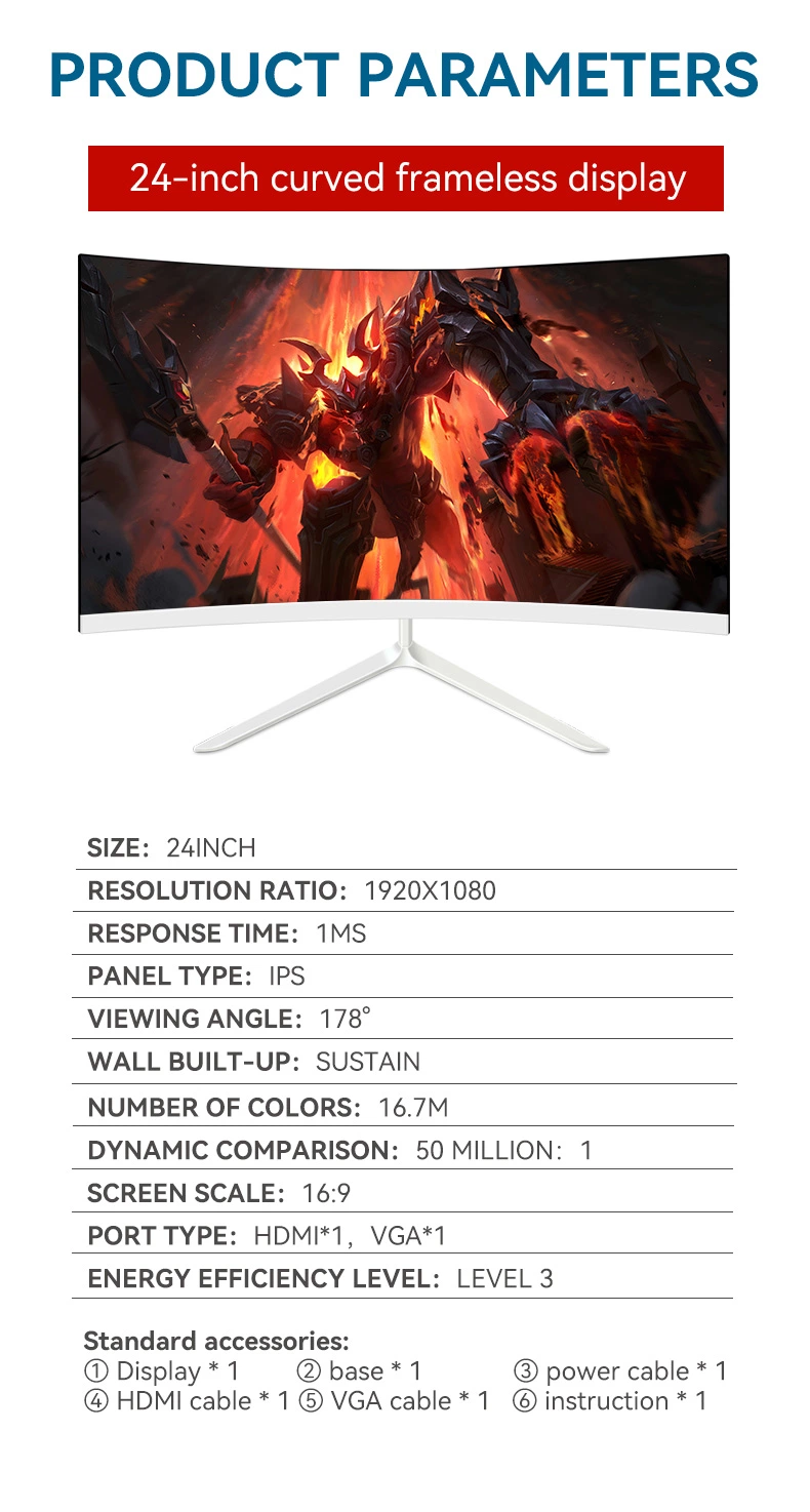 Kuai OEM ODM 75Hz 144Hz 165Hz 240Hz Monitors Frameless LCD Moniteur PC Computer LED Curved Flat Screen 27 Inch Gaming Monitor