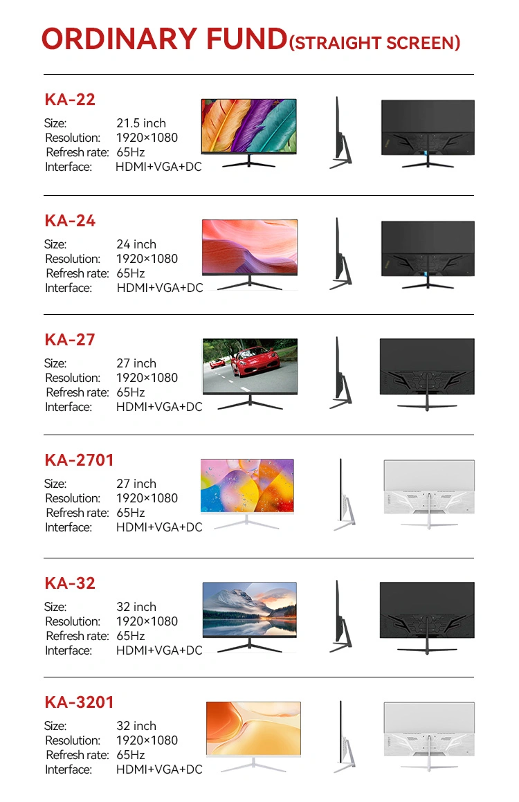 Kuai OEM ODM 75Hz 144Hz 165Hz 240Hz Monitors Frameless LCD Moniteur PC Computer LED Curved Flat Screen 27 Inch Gaming Monitor