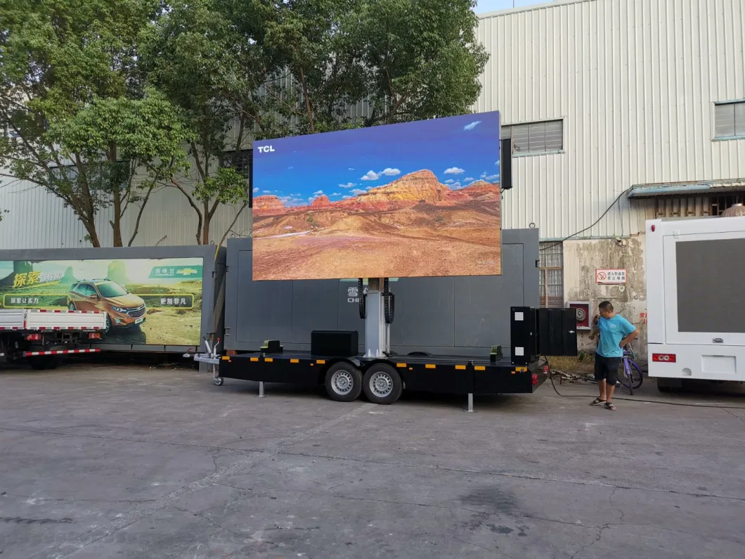 Large Screen 16sqm Outdoor Waterproof Performance Advertising Mobile Lifting Rotating Trailer LED Display Screen