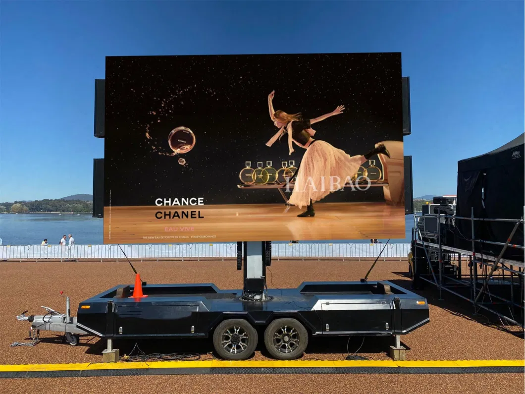 Large Screen 16sqm Outdoor Waterproof Performance Advertising Mobile Lifting Rotating Trailer LED Display Screen