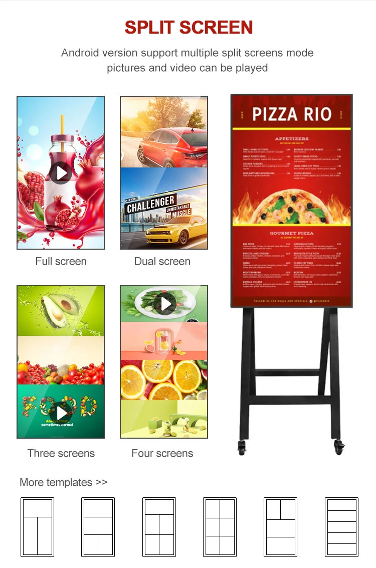 Portable Flooring Standing Move Smart Advertising Player LED Screen Poster Display LCD Menu Board for Shopping Mall