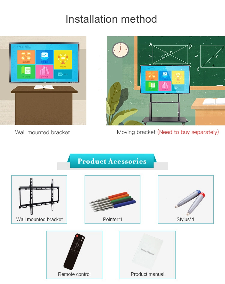 65 Inch LCD LED Educational Touch Screen White Board for School Kids