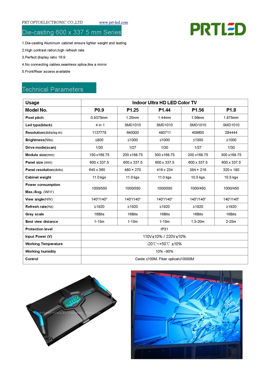 Front Maintenance LED TV Video Screen Panel with 16: 9 Cabinet 600 mm X 337.5 mm