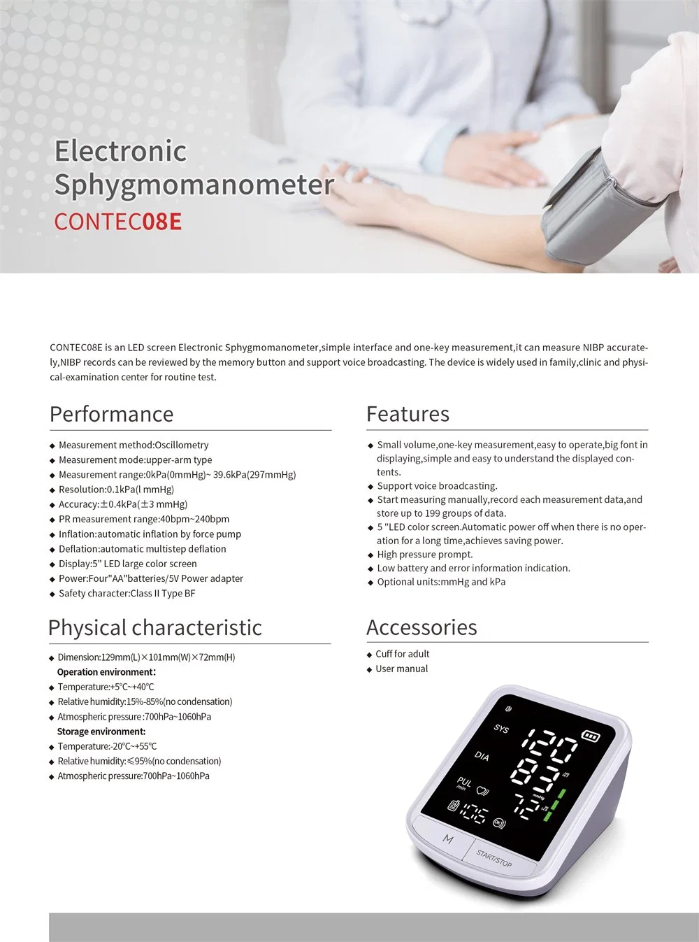 Contec08e (ES5) Electric Blood Pressure Meter Digital Blood Pressure Monitor