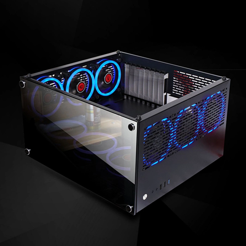 Transparent ATX MID-Tower Desktop Computer PC Gaming Case Tanslucent Tempered Glass Panels with 9 PCS 120mm LED RGB Fans Pre-Installed with Cooling Fans