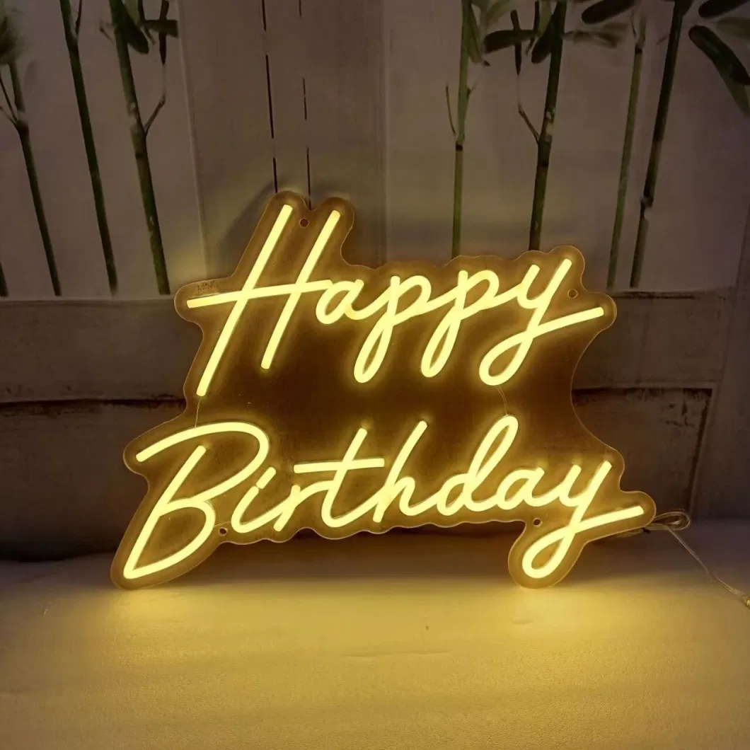 Large Happy Birthday LED Neon Sign, Personalized Neon Light Sign for Birthday Party Wall Decoration Bar Rave Home Decor Christmas Light Gifts (White)