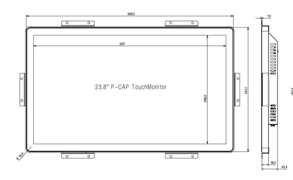 23.8&quot;Open Frame Industrial Capacitive Touch Screen LCD/LED Display Monitor