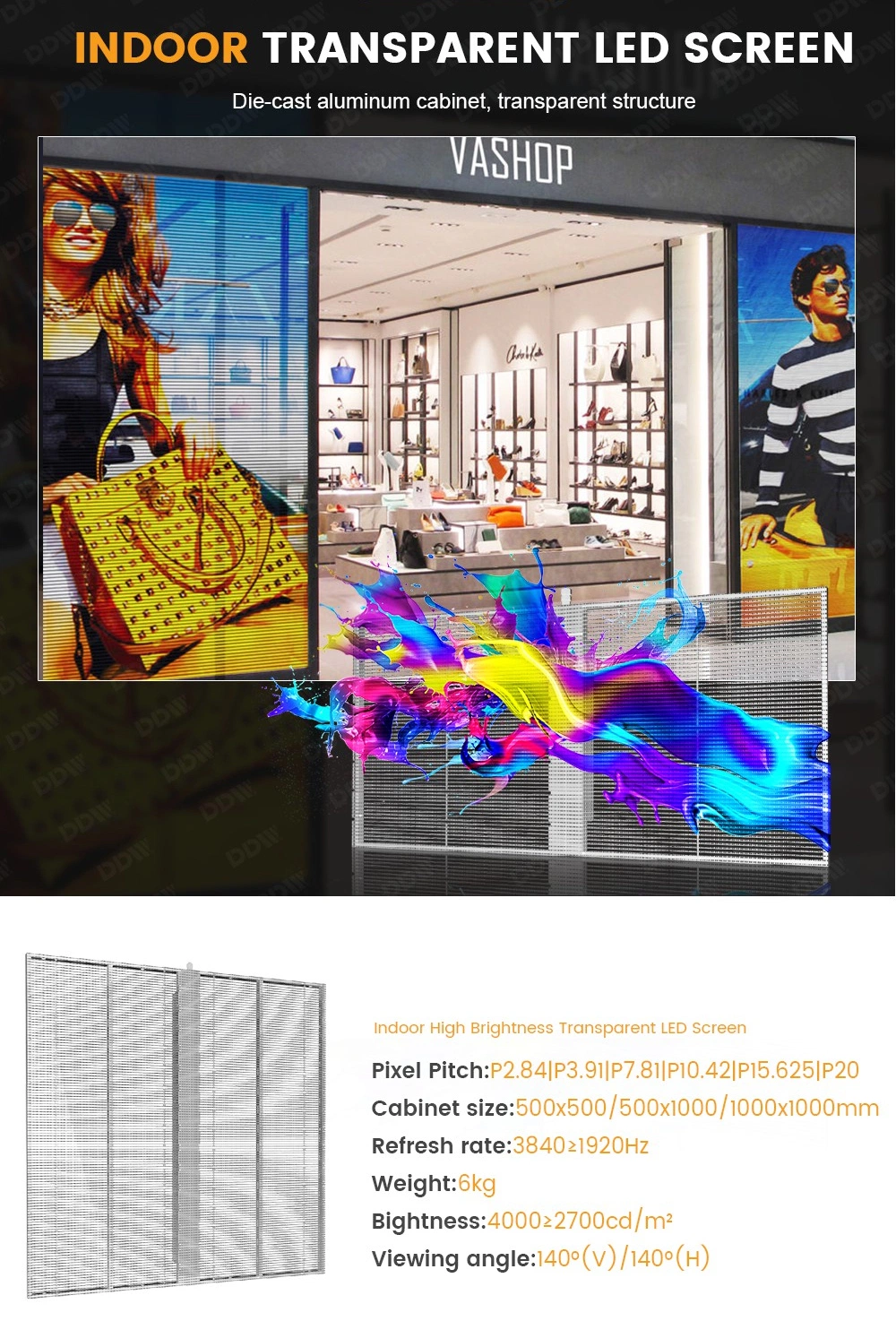 Transparent LED Display Screen Glass Curtain Wall LED Screen Nationstar Lamp Beads 6000 Brightness Novastar Control System LED Advertising Signage LED Screen