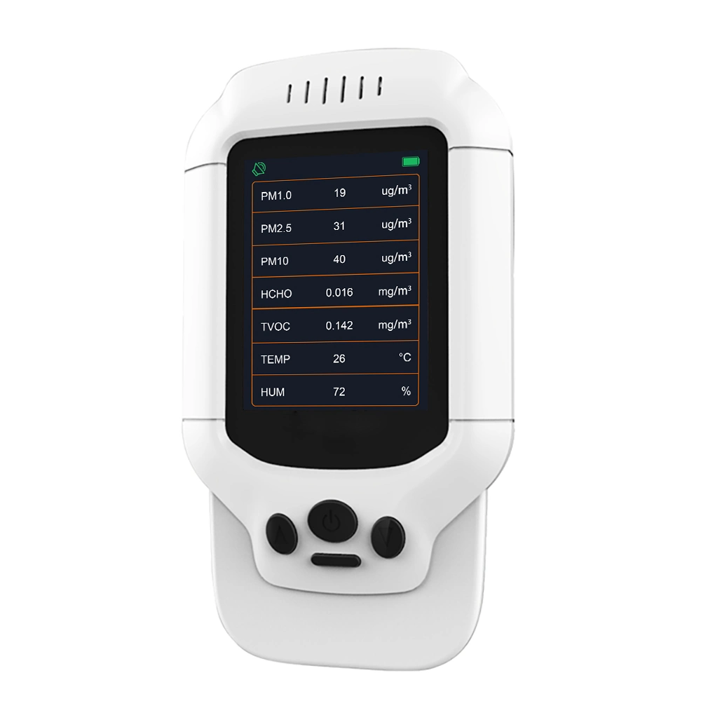 2023 New Portable Gas Detector Formaldehyde Meter Pm2.5 Pm1.0 Pm10 Hcho Tvoc Aoi Monitor with Semiconductor Sensor Home Use