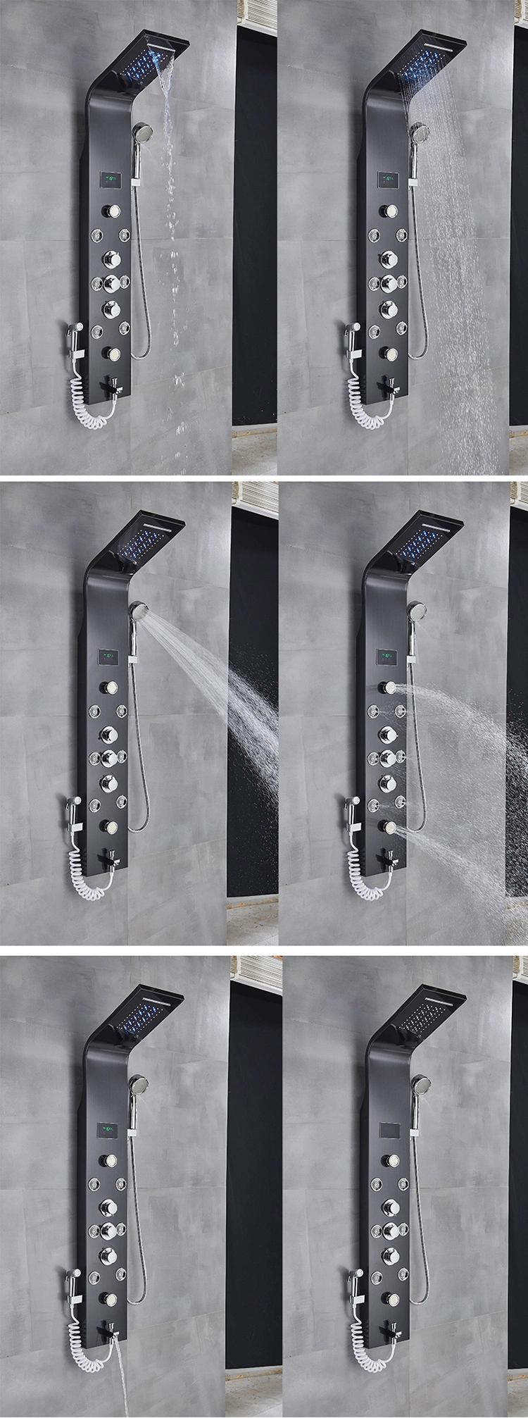 8061 Modern Black LED Wall Mount 304 Stainless Steel Bathroom Shower Panel