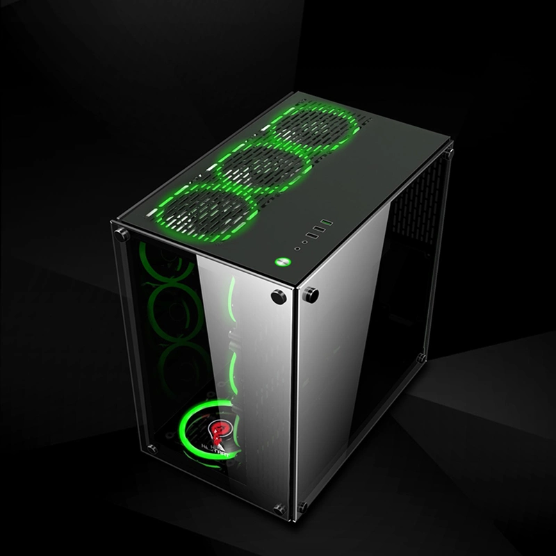 Transparent ATX MID-Tower Desktop Computer PC Gaming Case Tanslucent Tempered Glass Panels with 9 PCS 120mm LED RGB Fans Pre-Installed with Cooling Fans