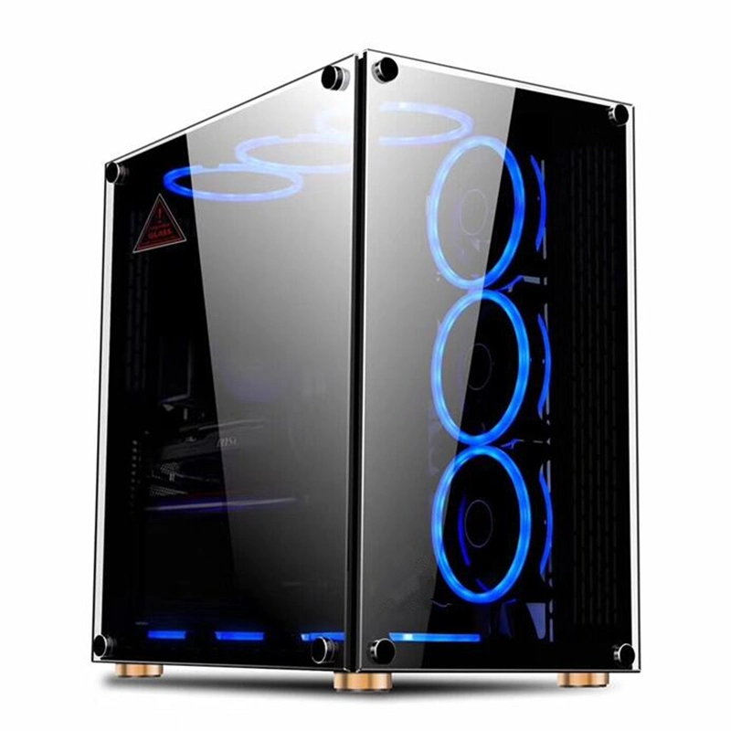 Transparent ATX MID-Tower Desktop Computer PC Gaming Case Tanslucent Tempered Glass Panels with 9 PCS 120mm LED RGB Fans Pre-Installed with Cooling Fans