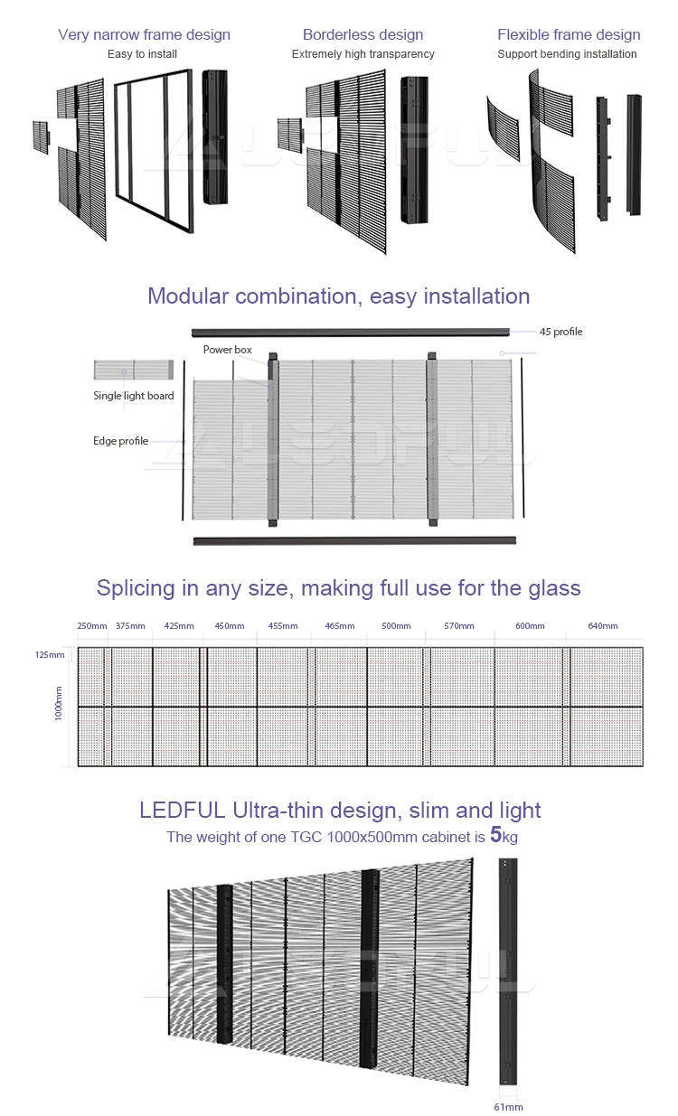 Indoor P3.9-P7.8 See Throught Glass LED Panel Transparent Full Color LED Display