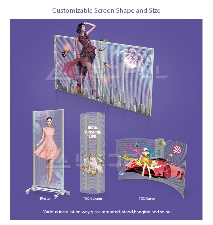 Indoor Outdoor P3.91 P2.8 P1.9 Transparent Digital Advertising Glass Video Wall RGB SMD TV P3.91-7.8 P2.8-5.6 Curtain Window LED Panels Mesh Film Display Screen