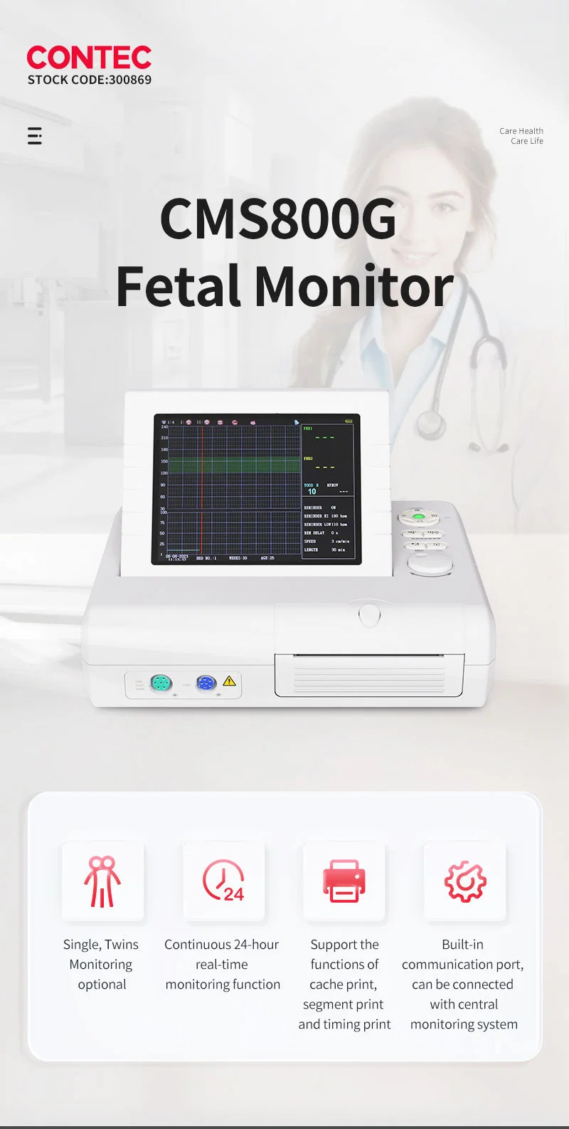 Contec Cms800g Fetal Doppler Heart Rate Monitoring Fetal Monitor