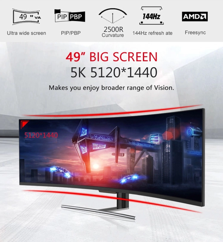 Factory Wholesale 49inch Gaming Monitor Super Wide 49&prime;&prime; 144Hz Gaming 5K Curved Screen Monitor LED 75Hz PC Monitor