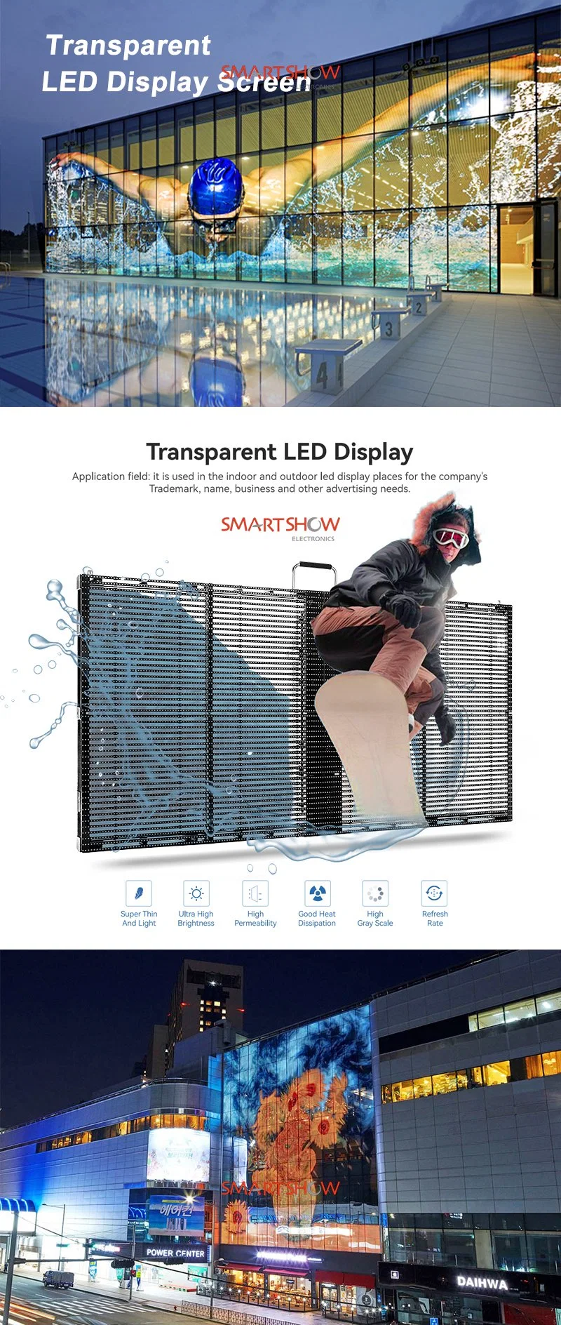 Outdoor Transparent LED Advertising Billboard Stage LED Screen for Concert P5.2-10.4 LED Transparency Screen P3.91-7.82 LED Digital Wall