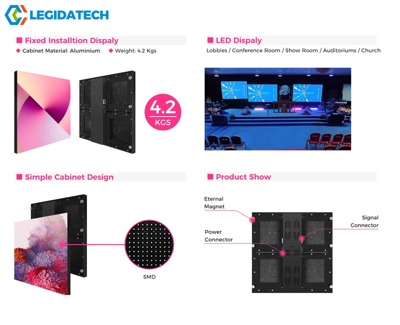 Legida Indoor 3840Hz High Refresh Rate Fixed LED Video Wall P2.97 P3.9 500*500mm Indoor LED Screen Full Color RGB 16 Bits 2 Years