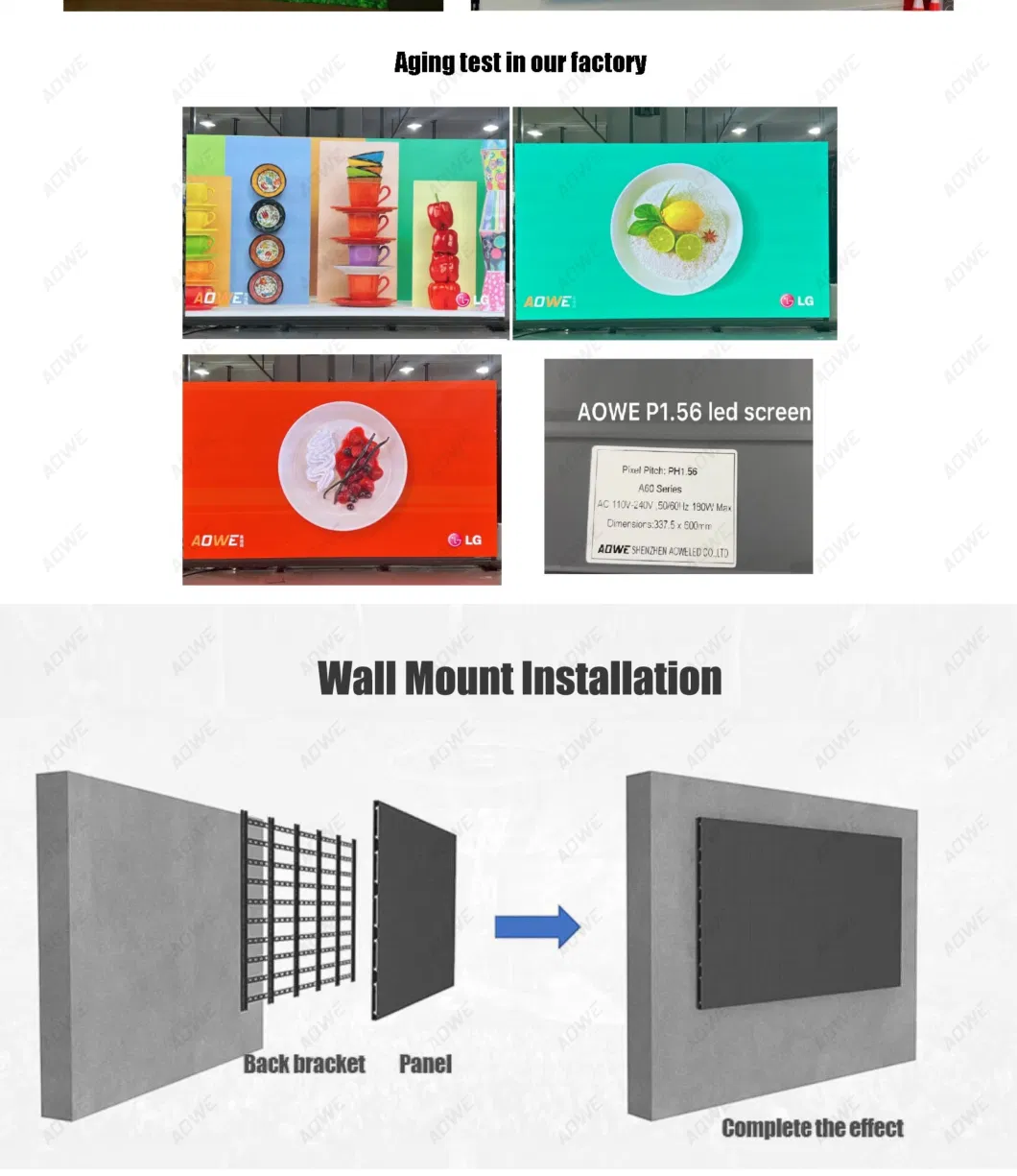 Aowe Micro Pixel Pitch 16: 9 Indoor Wall-Mounted LED Display Screen