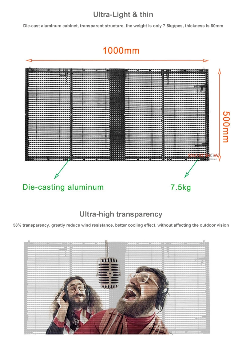 Outdoor Transparent LED Advertising Billboard Stage LED Screen for Concert P5.2-10.4 LED Transparency Screen P3.91-7.82 LED Digital Wall