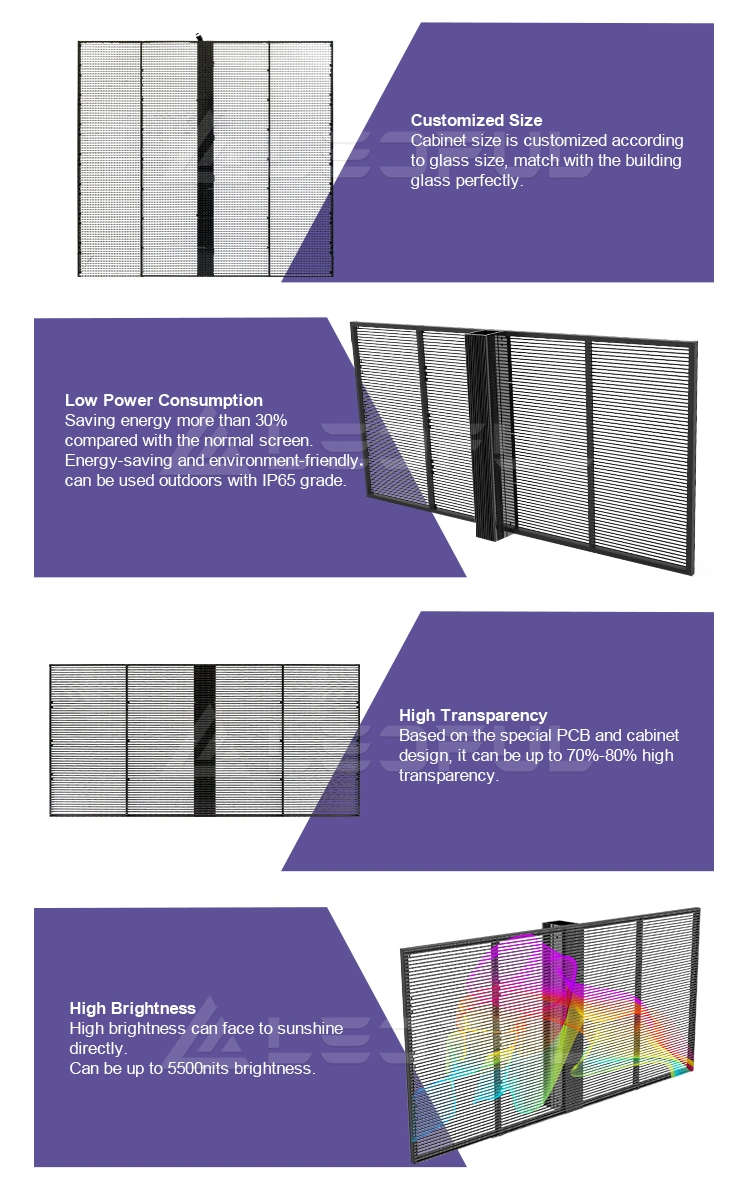 Indoor P3.9-P7.8 See Throught Glass LED Panel Transparent Full Color LED Display