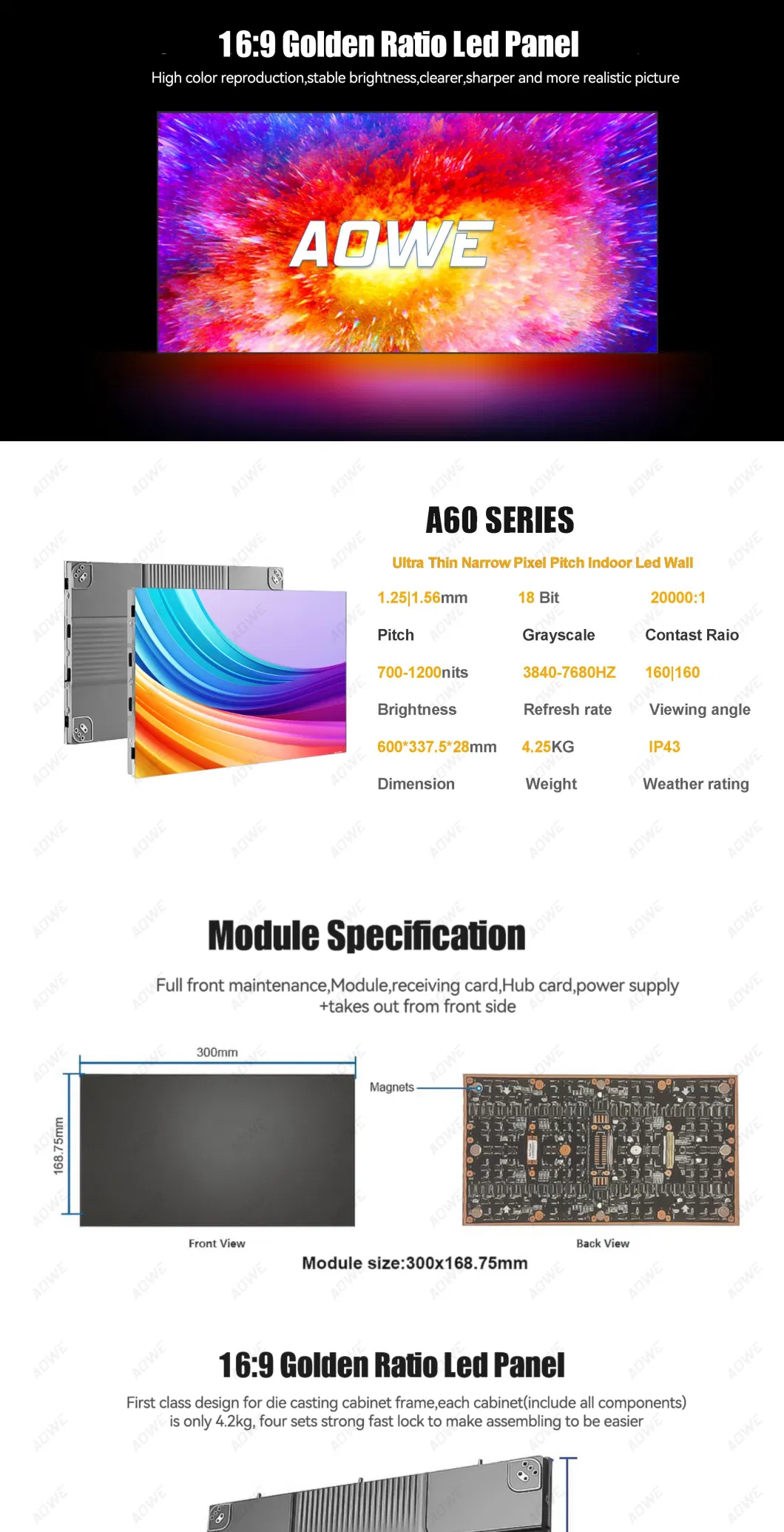 Ultra Thin 600X337.5 16: 9 LED display Screen for Indoor