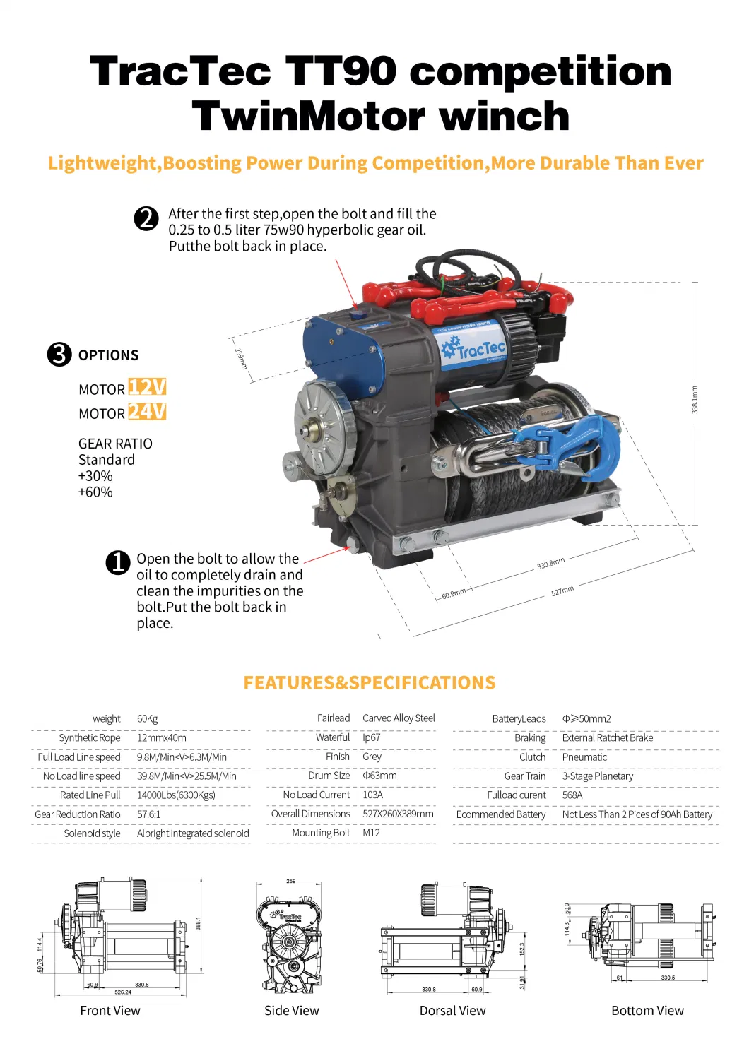 Tractec 14000lbs Air-Electric Twin Motor Auto Competitive Winch