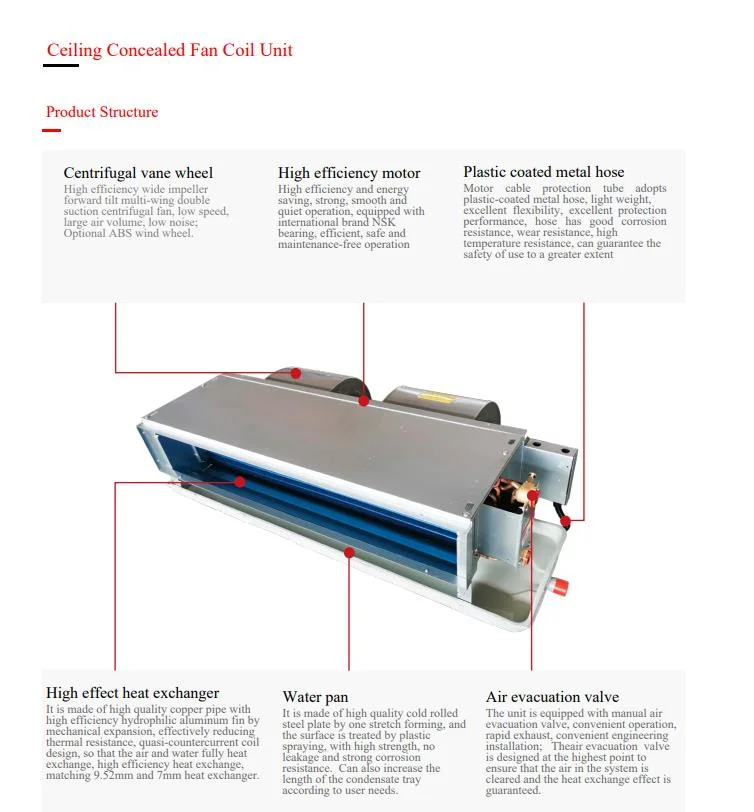 Commercial Fan Coil Unit with 4 Pipes Central Air Conditioner System