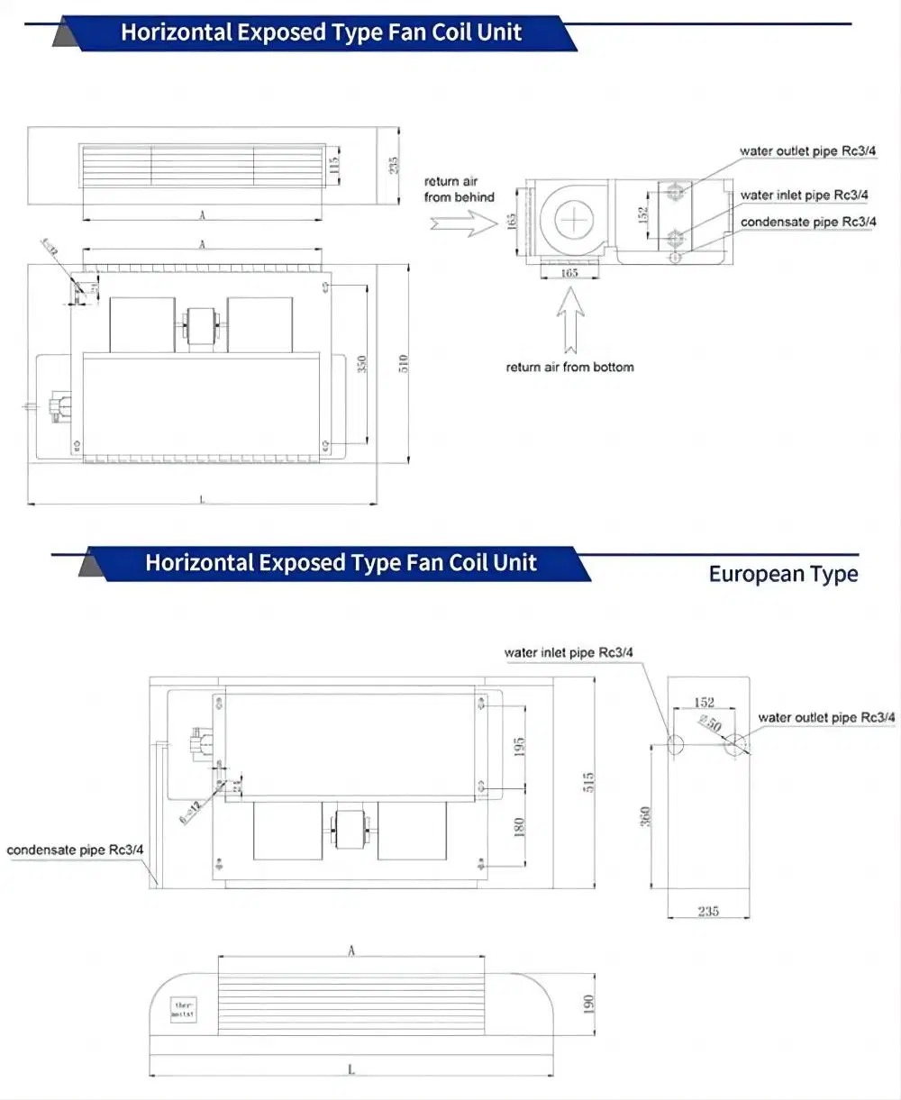 China Heating and Cooling Horizontal Exposed Fan Coil Unit for Central Air Conditioning