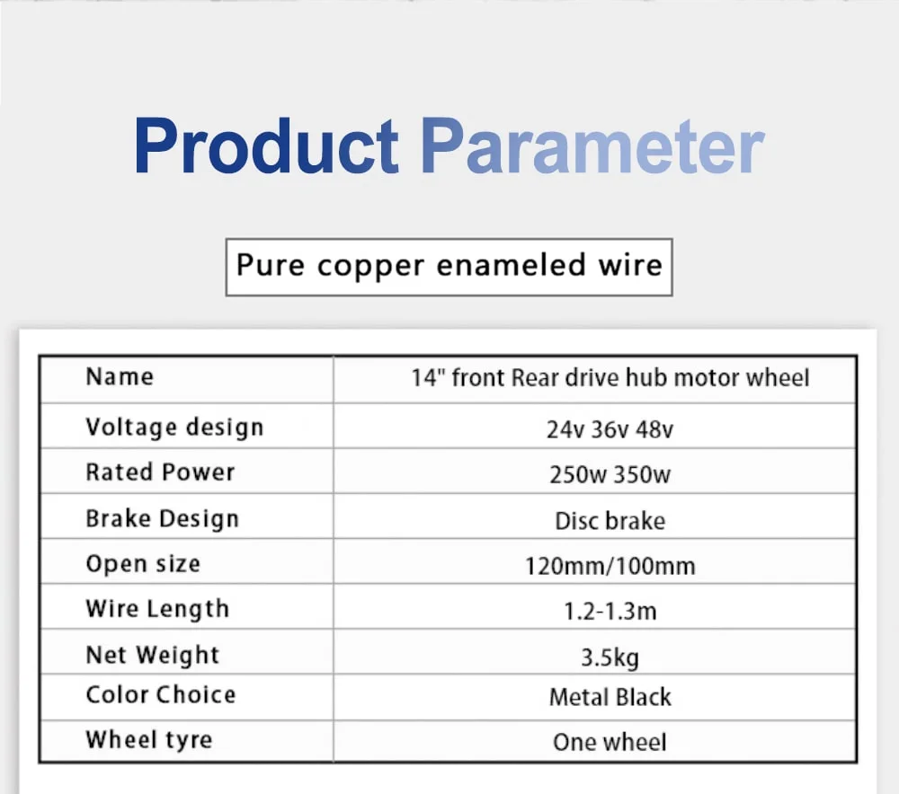 14 Inch 24/36/48V 250-350W Brushless Electric Scooter Bicycle Front Rear Drive Hub Motor Wheel