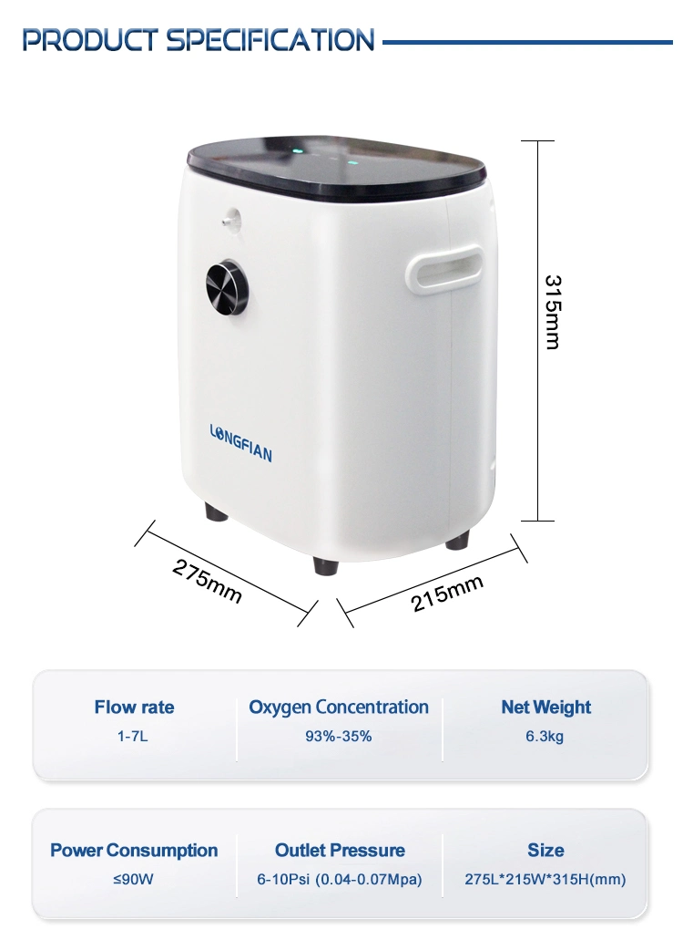 Hospital Equipment Homecare Mini 7L Portable Battery Oxygen Concentrator