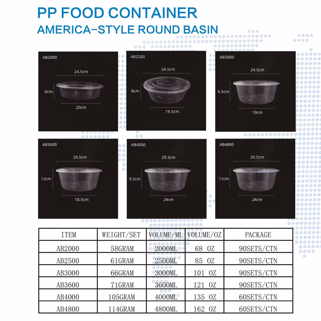 America Biodegradable Food Lunch Box Takeaway Plastic Round Container with Lid