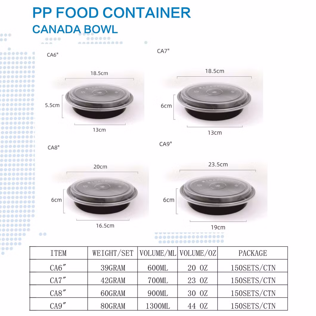 America Biodegradable Food Lunch Box Takeaway Plastic Round Container with Lid