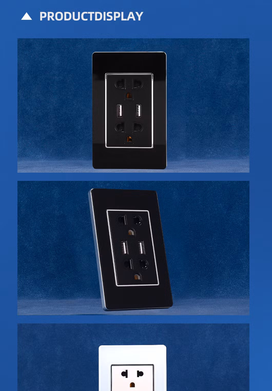 New Terminal Wiring Design Us Standard Tempered Glass Panel Black White Duplex Receptacle USB Wall Socket with Dual Type a Ports