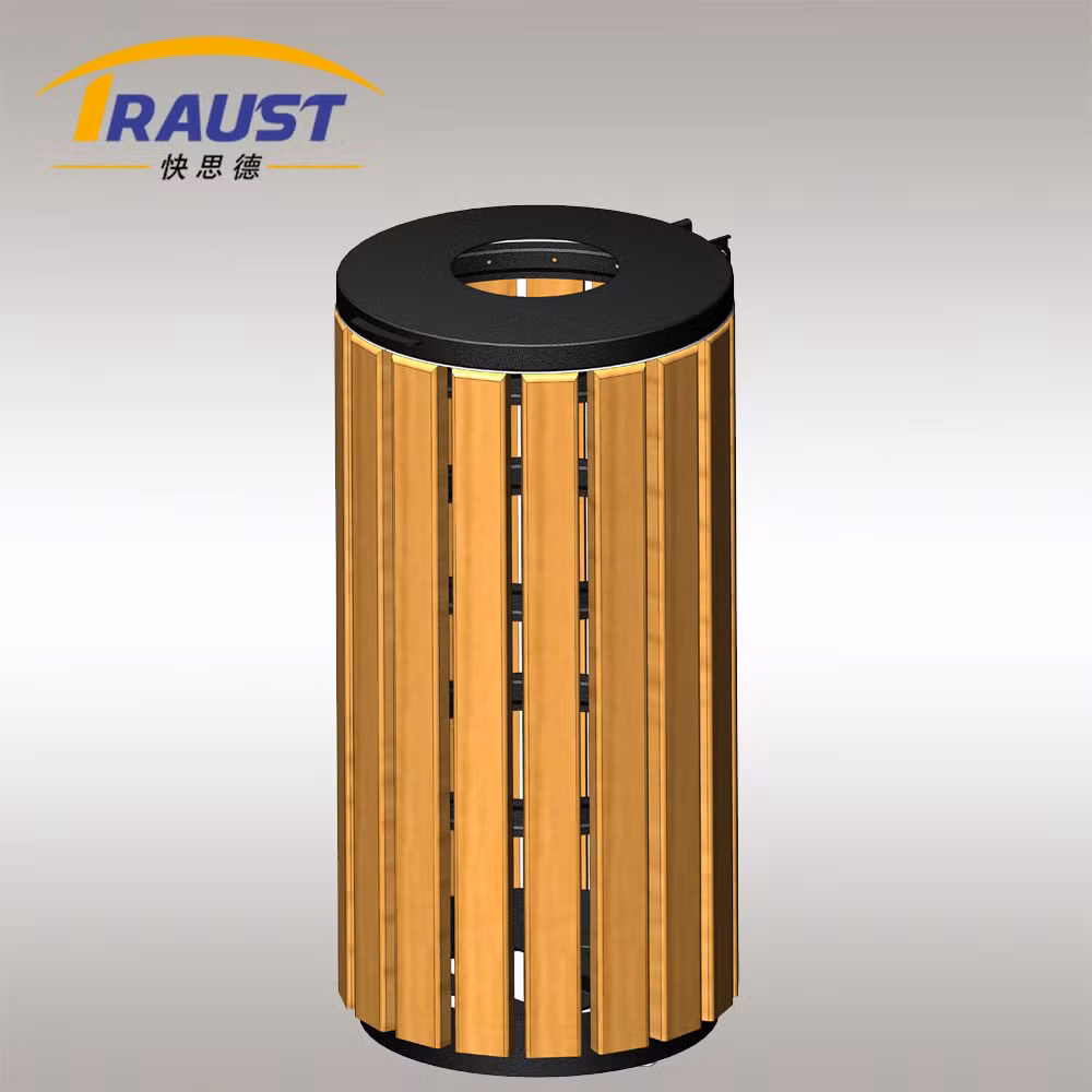 Traust Outdoor Commercial Wooden Garbage Trash Dust Bin Can