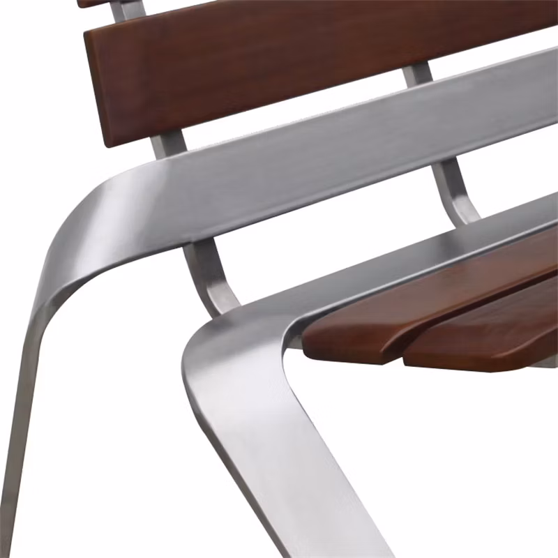 Outdoor Park Outside Public Garden Patio Contemporary Steel and Wood Seating Bench