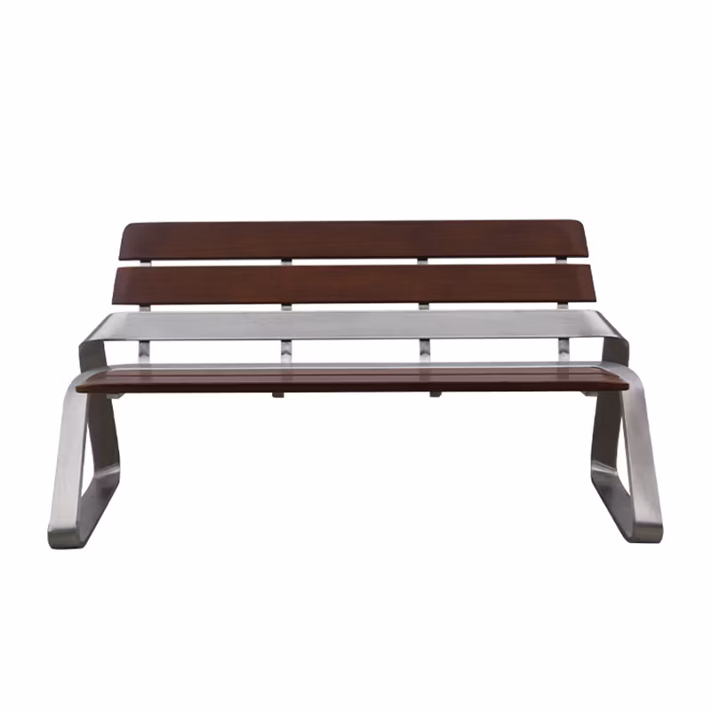 Outdoor Park Outside Public Garden Patio Contemporary Steel and Wood Seating Bench