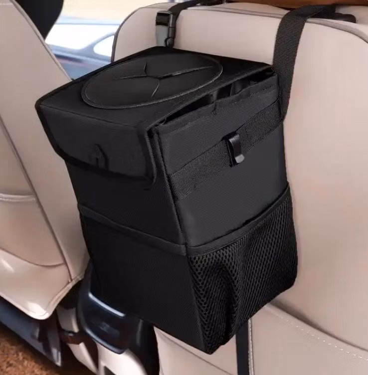 Car Trash Can with Lid and Storage Pockets Organizer