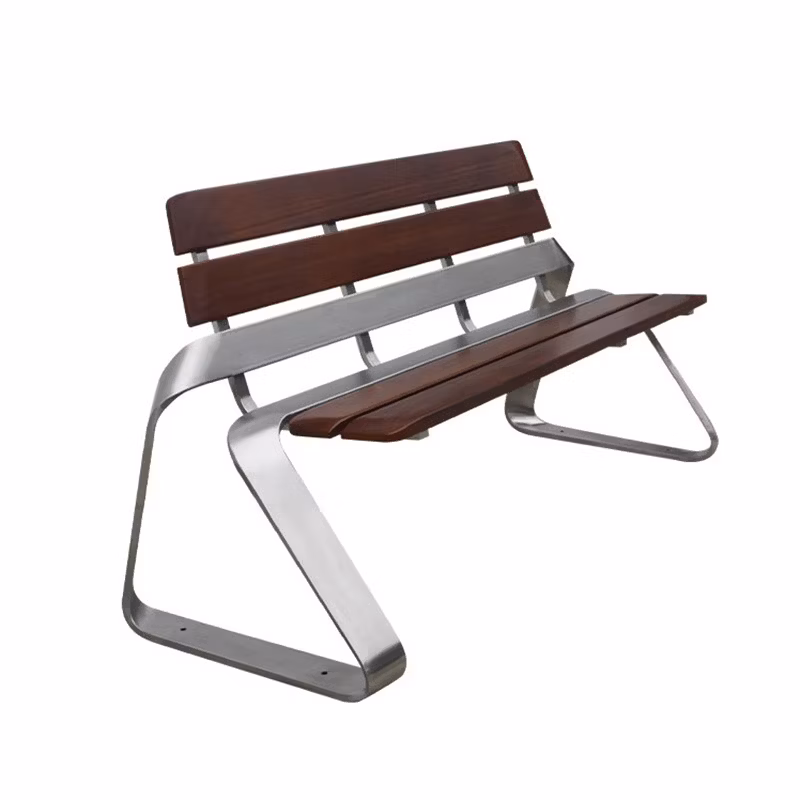 Outdoor Park Outside Public Garden Patio Contemporary Steel and Wood Seating Bench