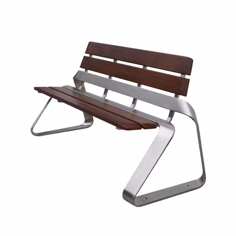 Outdoor Park Outside Public Garden Patio Contemporary Steel and Wood Seating Bench