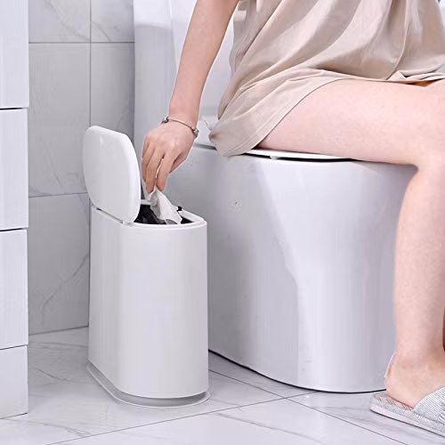 10 Liter Rectangular Plastic Trash Can Wastebasket with Press Type Lid, 2.4 Gallon Garbage Container Bin for Bathroom