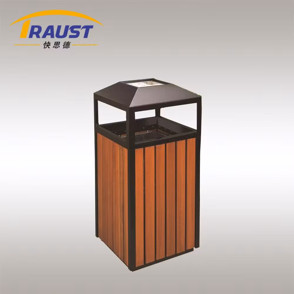 Traust Steel Public Street Park Garden Rubbish Wooden Dust Bin
