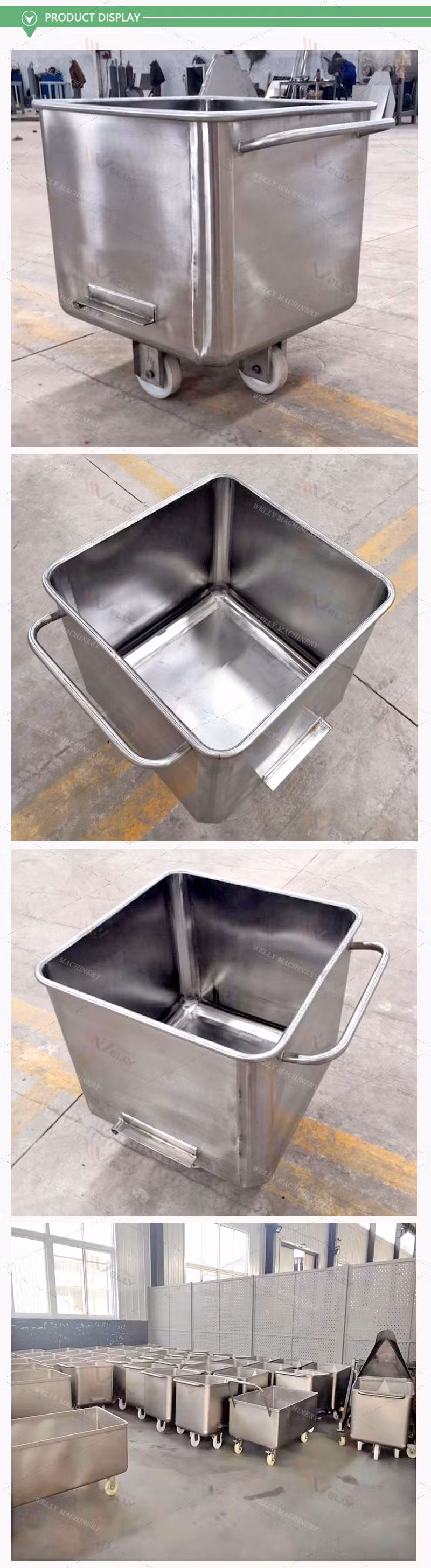 Factory Direct Supply Food Cart Stainless Steel Rolling Kitchen Cart with Stainless Steel Top Stainless Steel Litter Bins