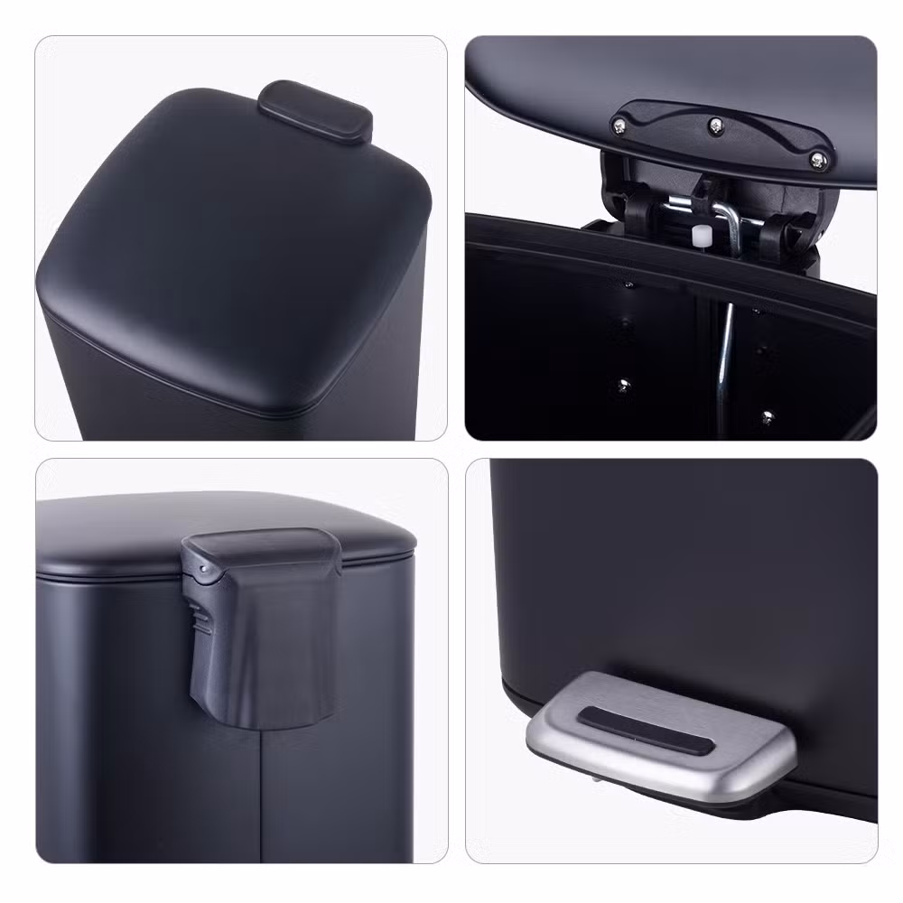 5L 30L Hotel Room Matt Black Square Dustbin Garbage Trash Can with Step Foot Square Waste Bin